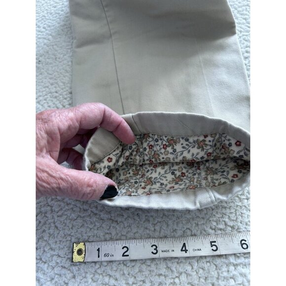 LL Bean Floral Print Flannel Lined High Rise Straight Leg Khaki Pants Beige 8T - Picture 10 of 11